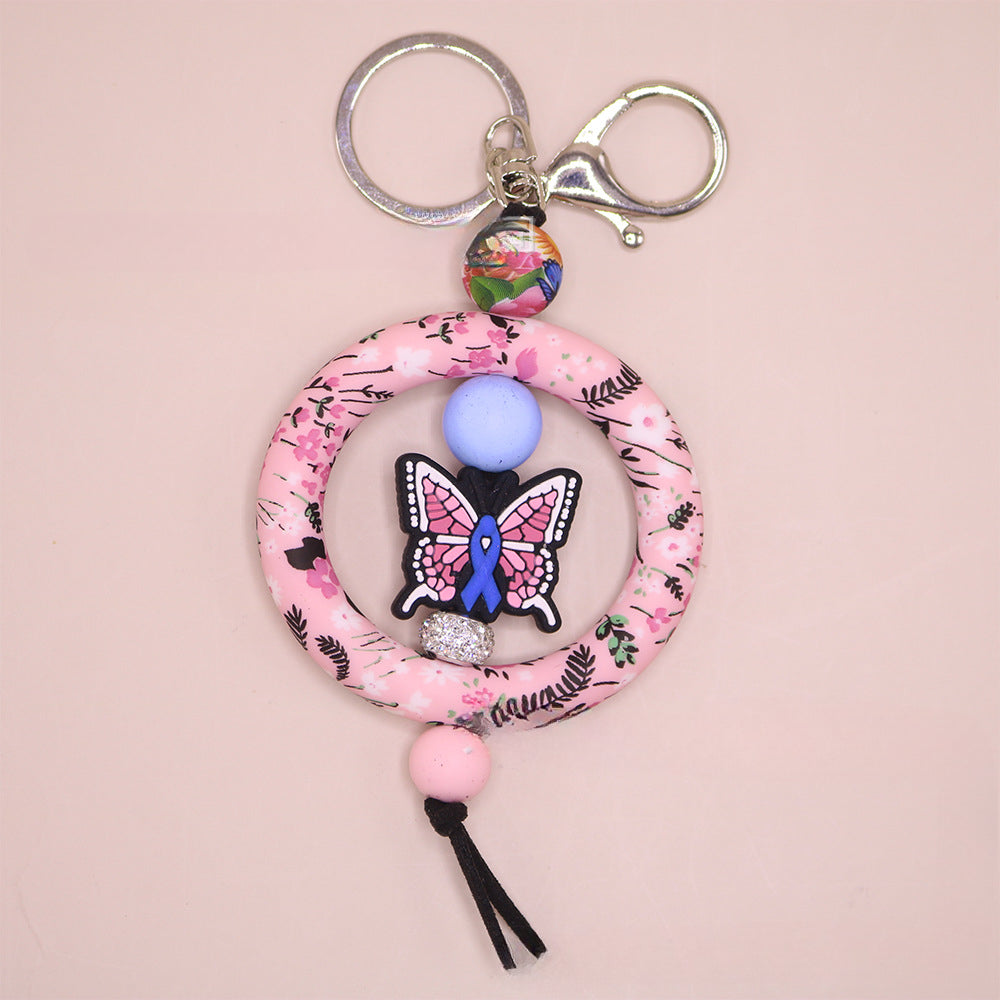 Wholesale Colorful Silicone Ring Beaded Pendant Keychain